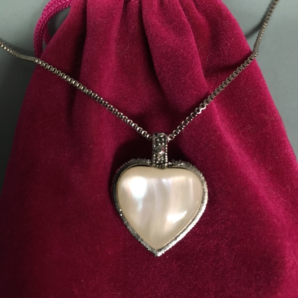 2-Sided Heart Pendant w/ Marcasite Detail